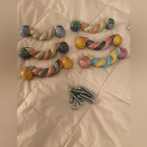 Set of 6 MacKenzie-Childs Ceramic Twisted Drawer Pulls with Screws
